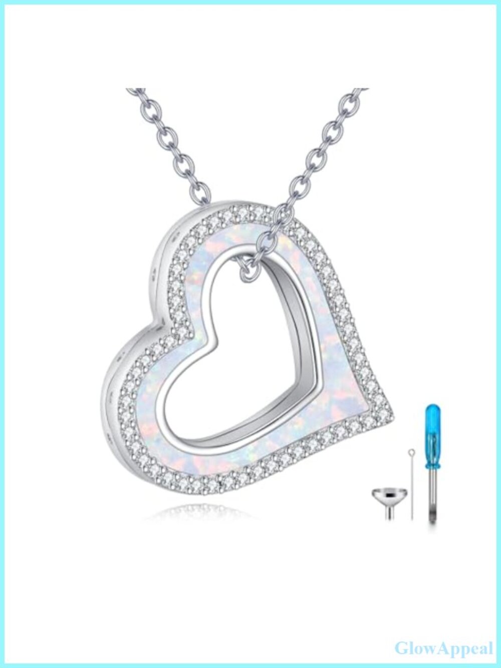 Heart Opal Urn Necklace 925 Sterling Silver Cremation Pendant Memorial Jewelry